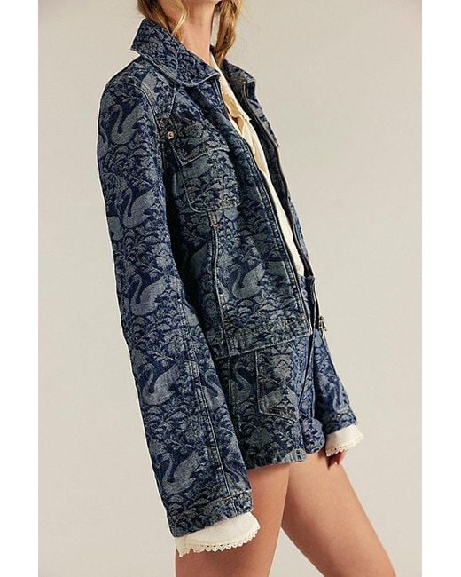 Free People Blue River Denim Printed Jacket