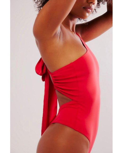 Free People Red Can't Stop Me Asymmetrical Bodysuit