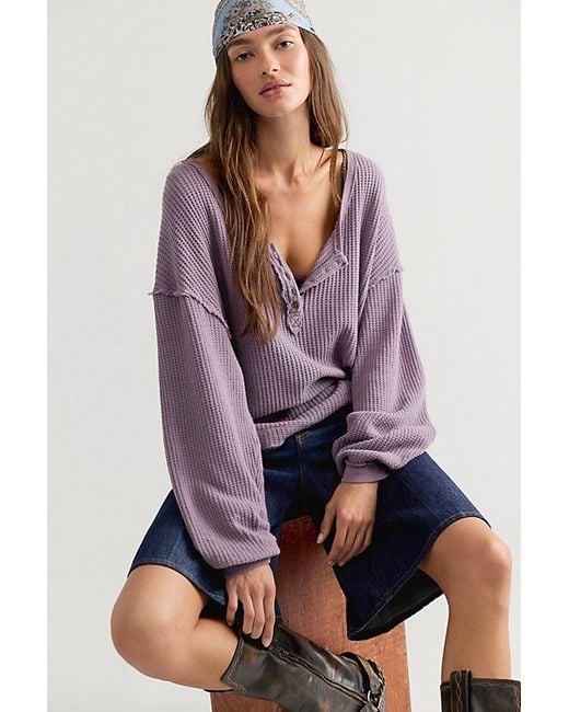 Free People Purple Montreal Oversized Thermal Henley