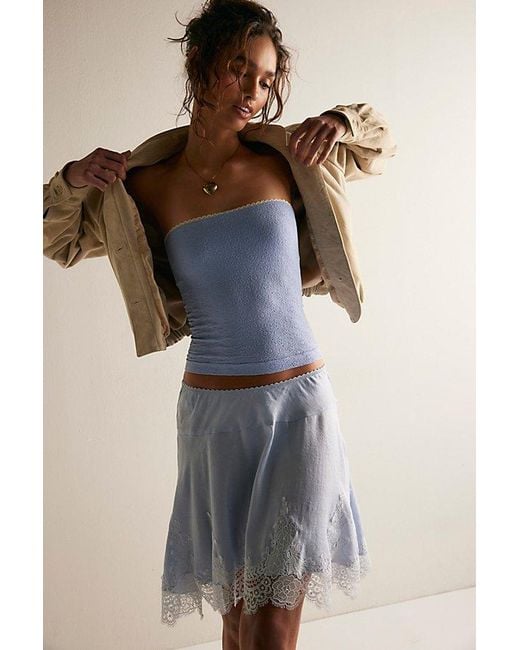 Intimately By Free People Blue Something Satin Mini Slip Skirt By