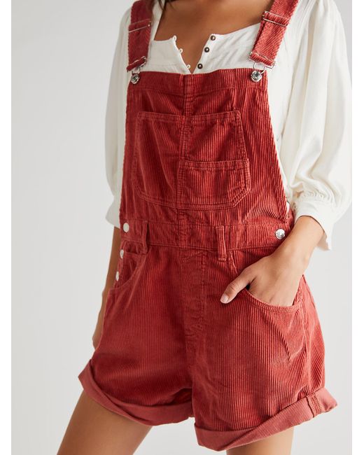 Free People Corduroy Ziggy Cord Shortalls in Red Lyst
