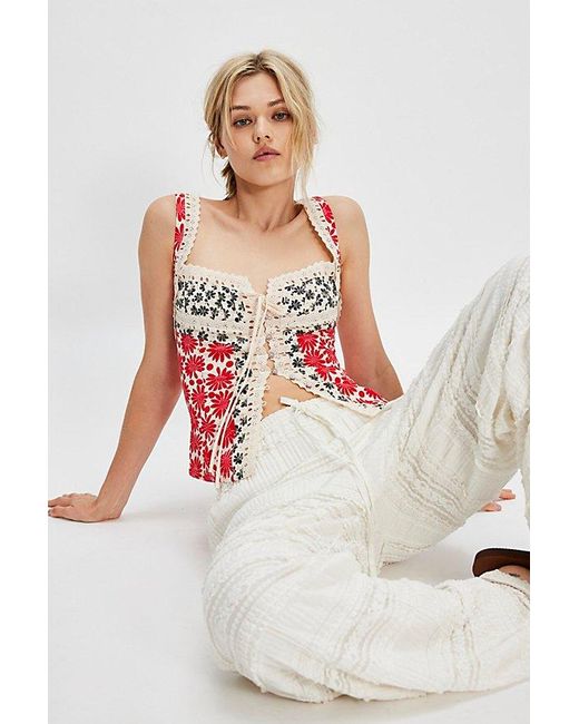 Free People Red Love Me Not Printed Tank Top