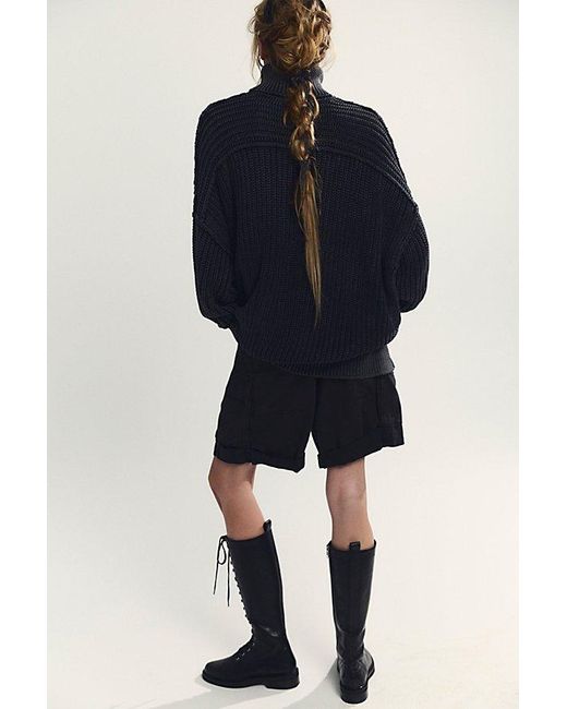 Free People Blue Worn Thru Turtleneck Sweater