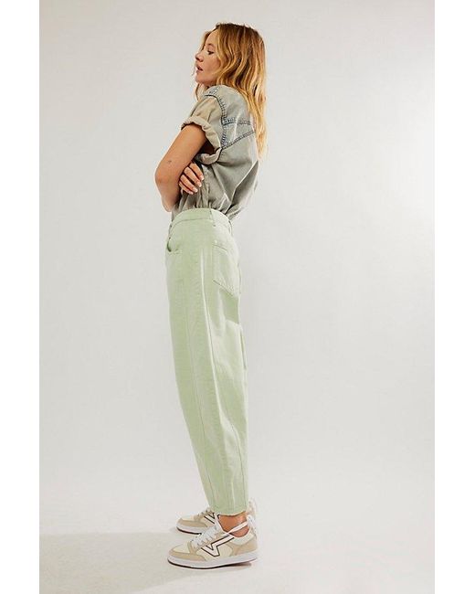Free People Green Good Luck Mid-rise Barrel Jeans At Free People In Pistachio, Size: 24