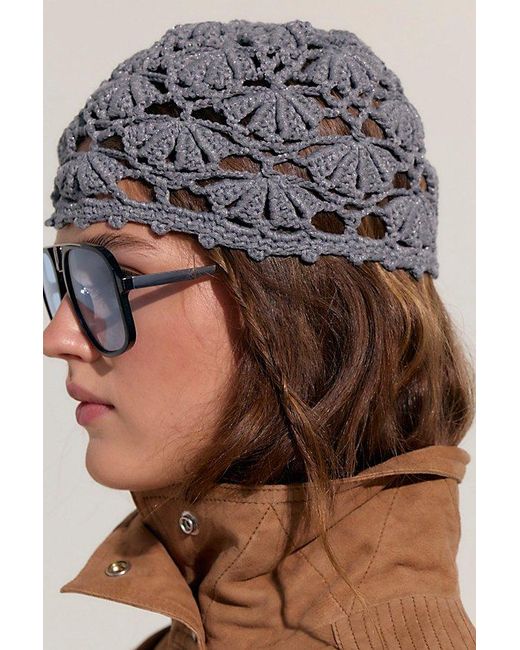 Free People Blue Cora Crochet Knit Skull Cap