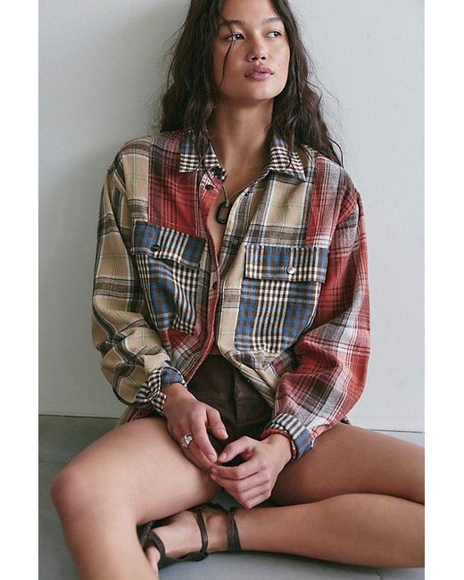 One Teaspoon Brown Essential Patchwork Flannel Top