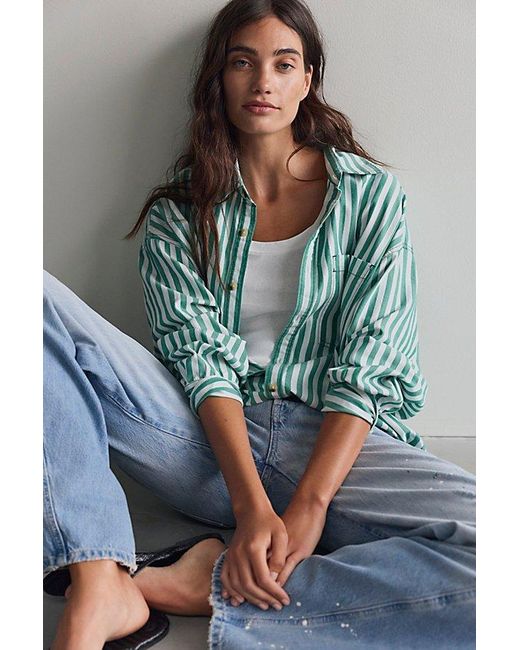 Free People Green We The Free Freddie Striped Shirt