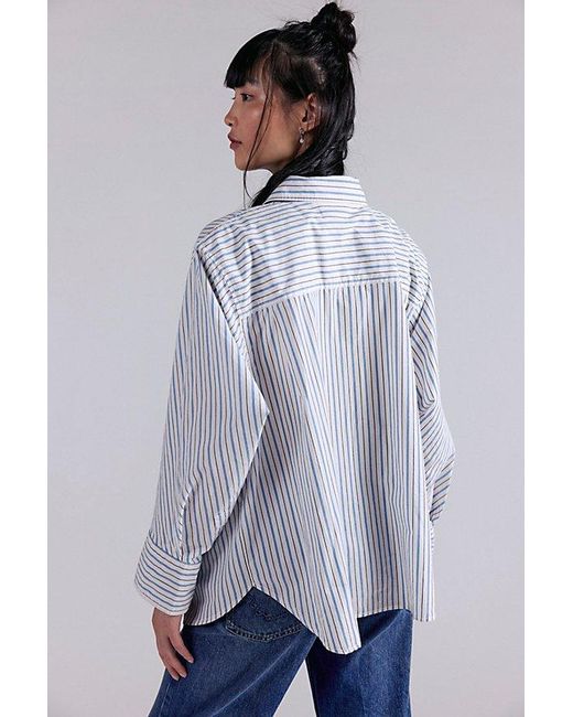 Free People Gray Sabine Striped Articulated Shirt