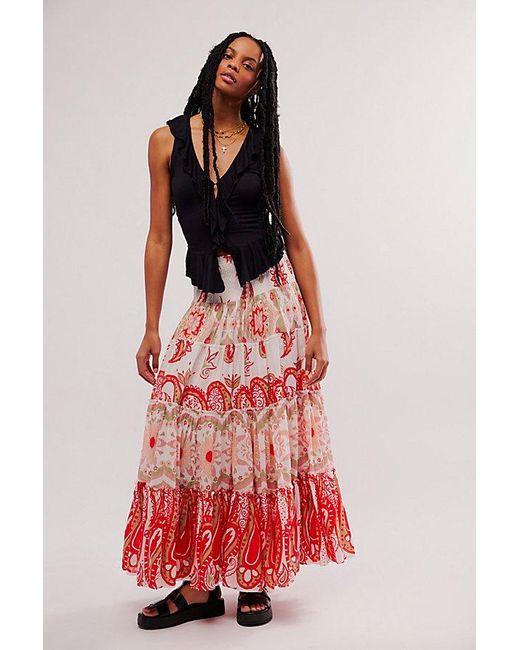 Free People Red Super Thrills Convertible Maxi Skirt
