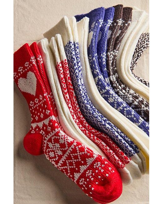 Free People Red Nordic Knit Sock Bundle