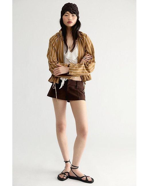 Free People Brown Devon Striped Balloon Funnel-Neck Jacket