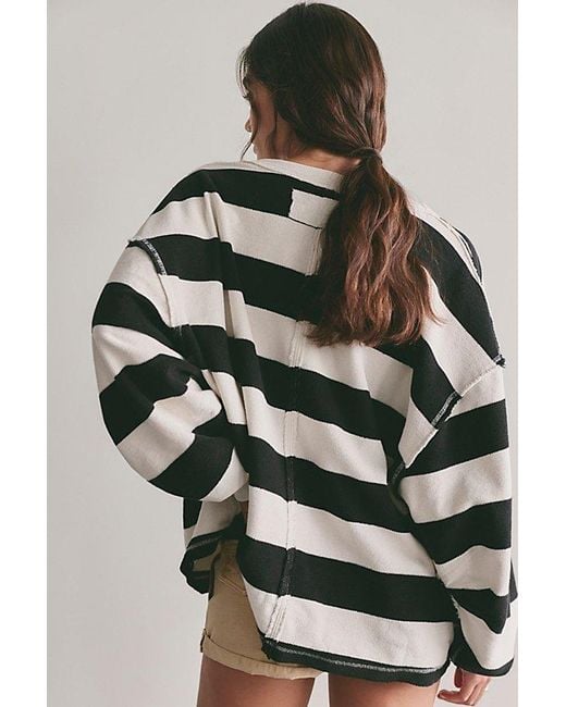 Free People Multicolor We The Free Venice V-Neck Striped Sweatshirt