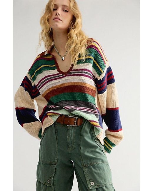 Free People Green Rowhouse Knit Pullover