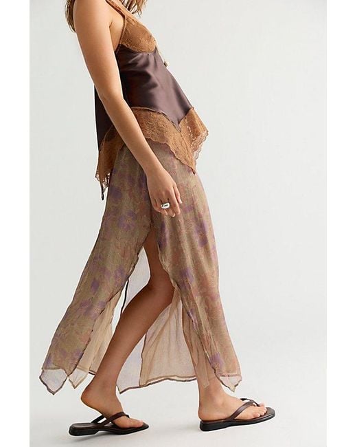 Free People Brown Karis Crinkle Midi Skirt