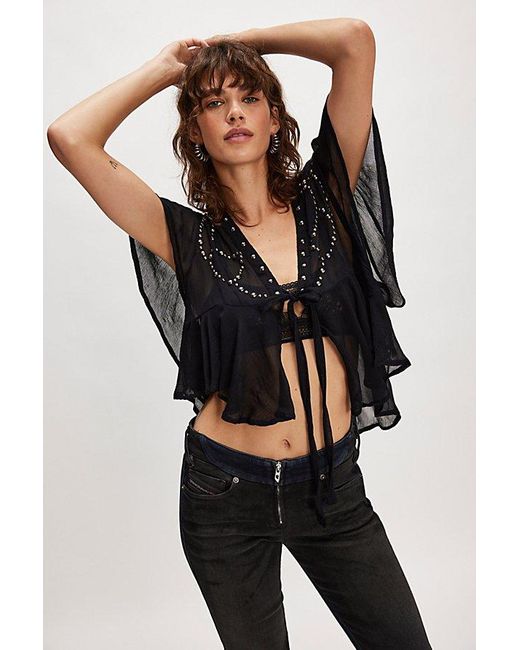 Free People Black So Fine Studded Blouse