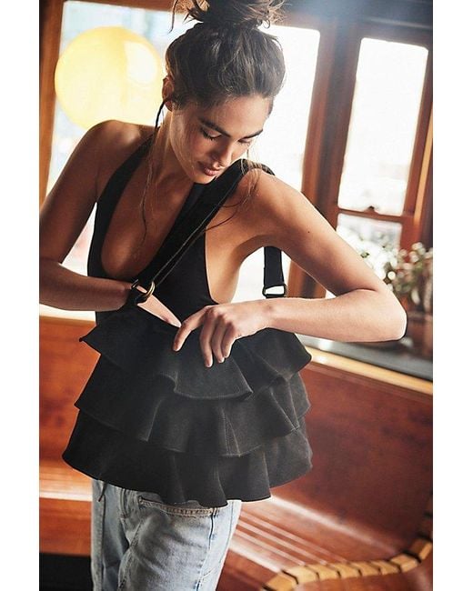 Free People Black Rae Ruffle Shoulder Bag