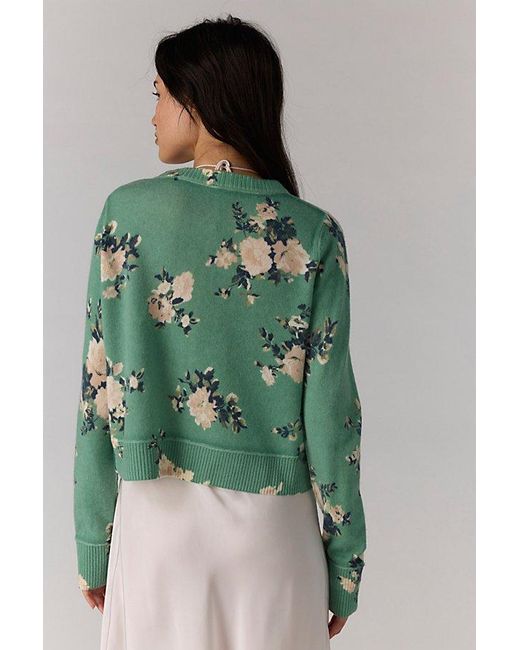 Free People Green Nocturnal Patterned Cashmere Cardi