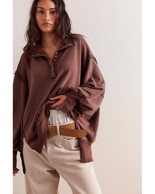 Free People Brown We The Free Camden Henley Sweatshirt