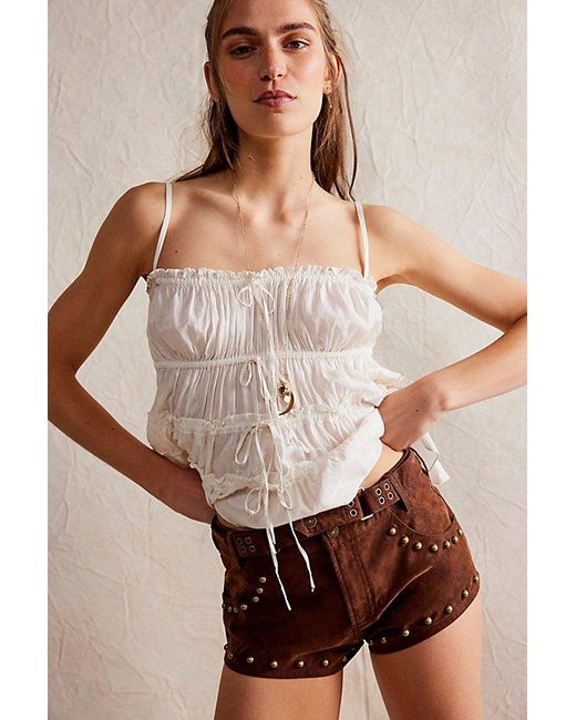 Free People Brown We The Free The Cool Kid Suede Micro Shorts