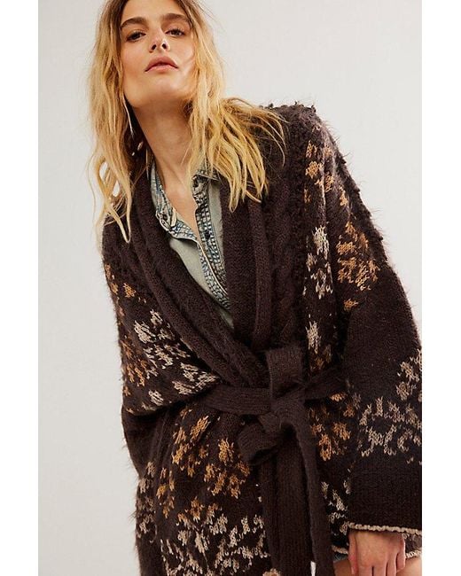 Free People Brown Cable Mix Cardi