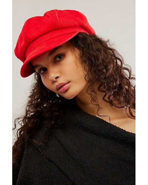 Free People Red Bowery Slouchy Lieutenant Hat