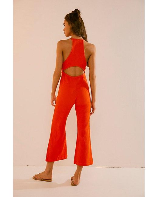 Free People Red Jayce Stretch Jumpsuit