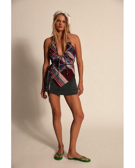 Free People Brown Start The Party Madras Halter Top