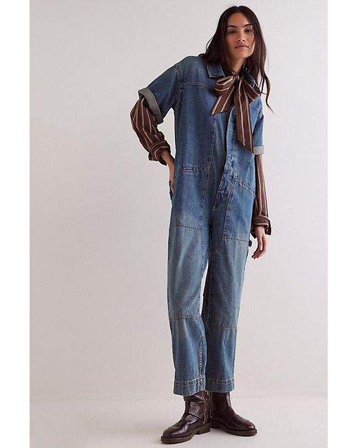 Free People Blue We The Free Golden Days Jumpsuit