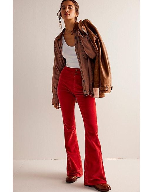 Free People Jayde Cord Flare Jeans At Free People In Scarlett, Size: 24 in  Red