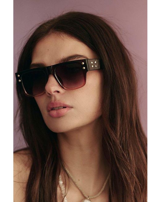 Free People Brown Brisbane Studded Rectangle Sunglasses