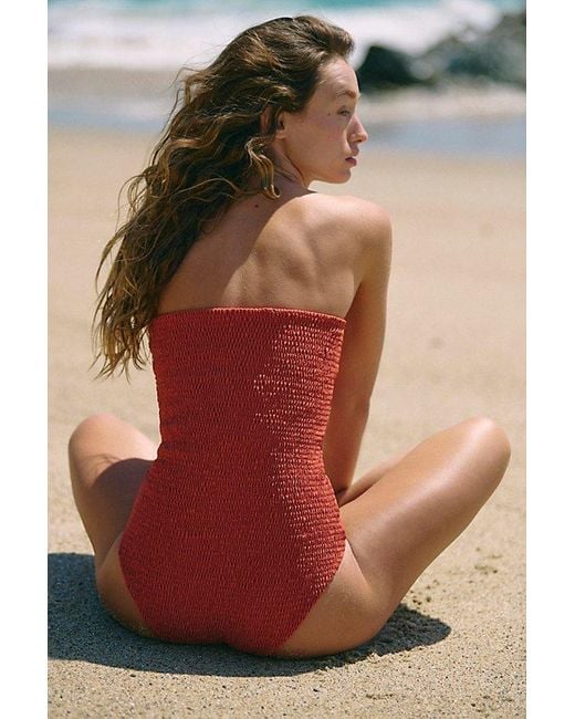 Aila Blue Red Costa Smocked One-Piece Swimsuit