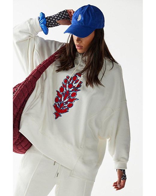 Free People White Sprint To The Finish Chenille Logo Hoodie
