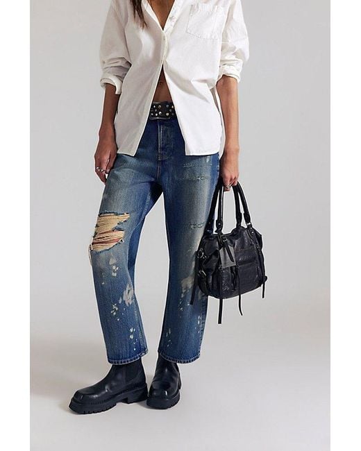 Free People Blue Deep Trance Dropped Boyfriend Jeans