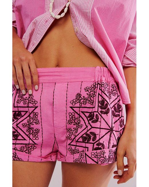 Free People Pink Westover Embroidered Shorts
