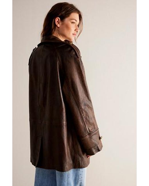 Free People Top Notch Leather Pea Coat Jacket At Free People In Washed ...