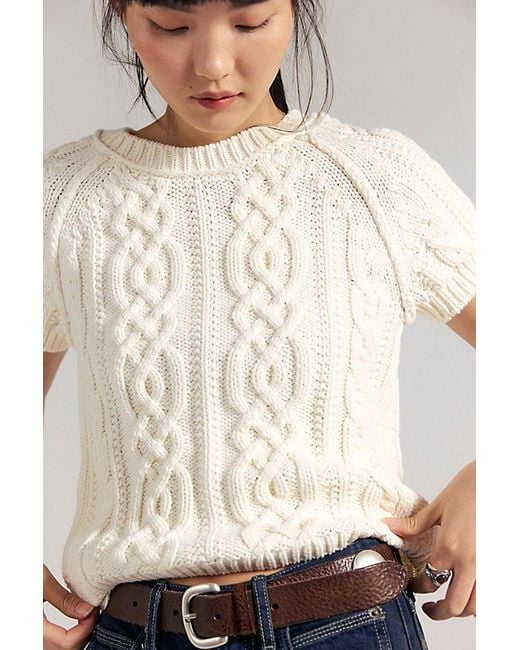 Free People Natural Bubblegum Cable Knit Pullover