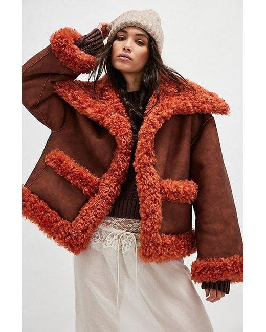 Free People Red Kiki Sherpa Jacket