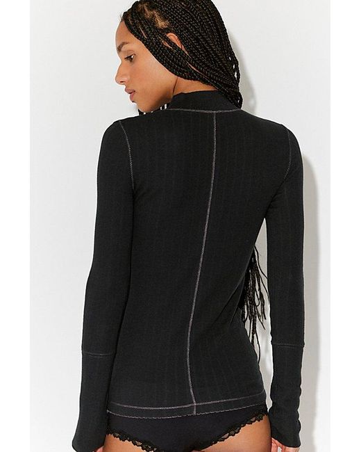 Intimately By Free People Black End Game Pointelle Mock Neck Long Sleeve By