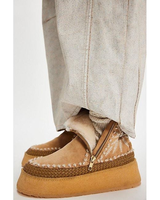 Laidbacklondon Natural Setsu Platform Floral Stitched Boots Shoe By
