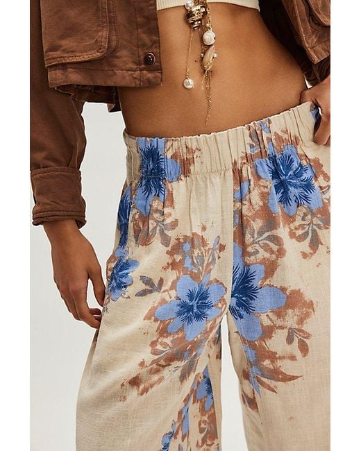 Free People Multicolor Day's End Linen Printed Pull-On Pants
