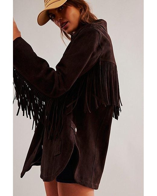 Free People Black Fringe Out Suede Jacket At Free People In Hot Chocolate, Size: Xs