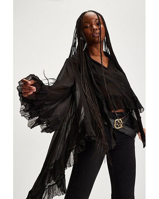Free People Black Full Sleeve Frill Top
