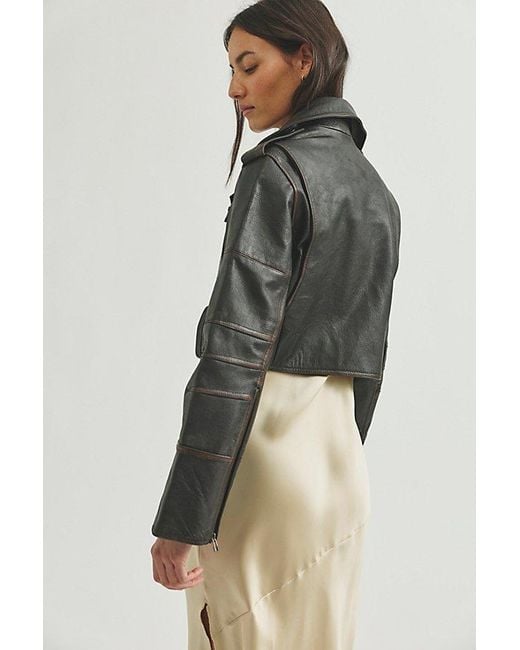 Free People Black Kiko Cropped Moto Leather Jacket