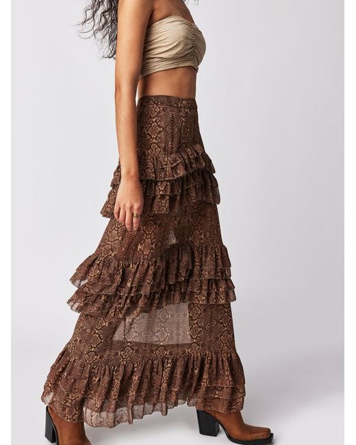 Free People Brown Harriet Ruffle Maxi Skirt