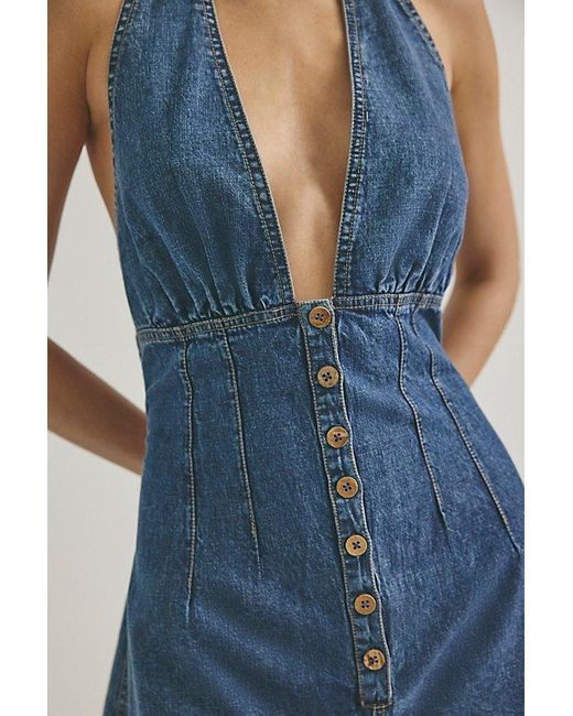 Free People Blue Delilah Denim Shortalls