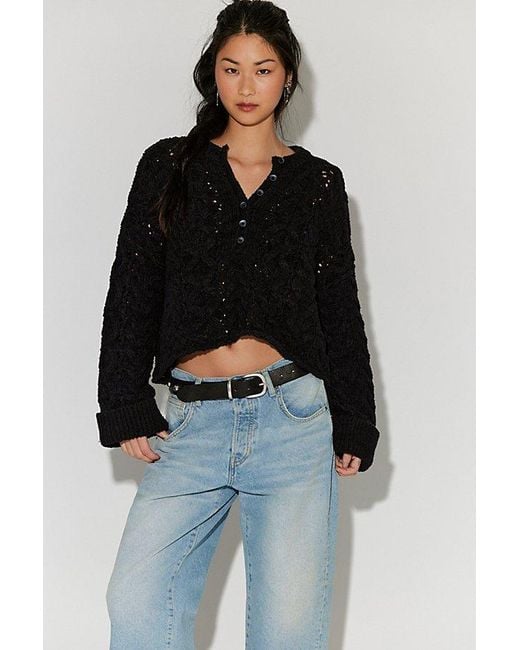 Free People Black Polly Cable-Knit Sweater