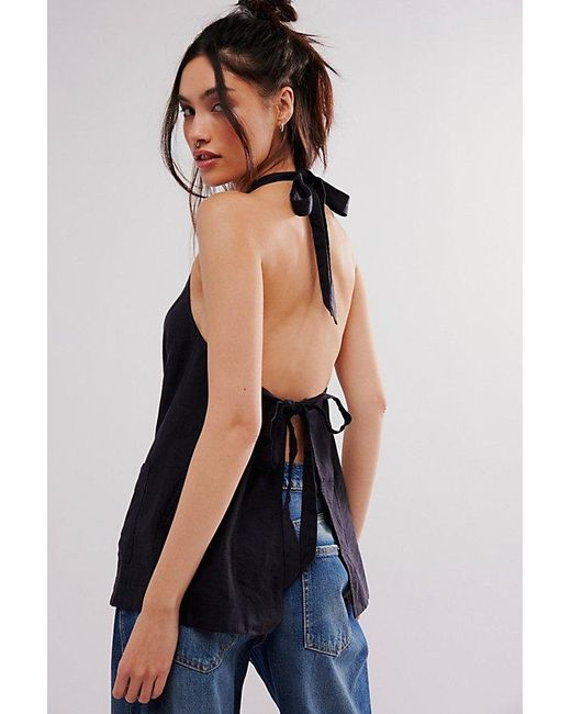 Free People Blue Scout Linen Halter Top