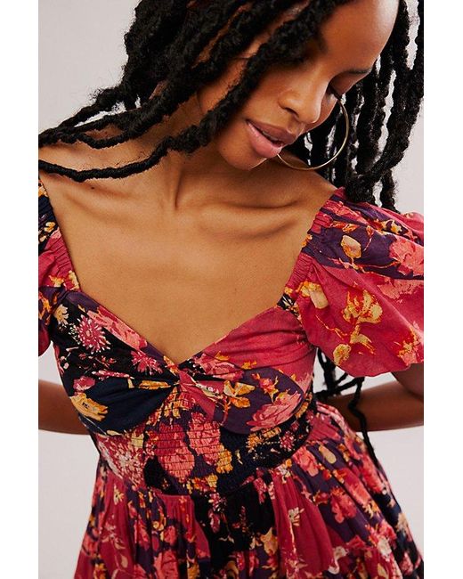 Free People Red Sundrenched Printed Mini Dress