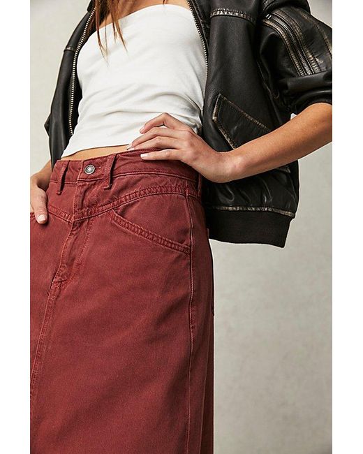 Free People Red Come As You Are Denim Maxi Skirt At Free People In Russt Acorn, Size: Us 2