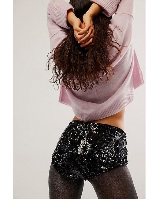 Free People Black Stay Cute Sequin Micro Shorts